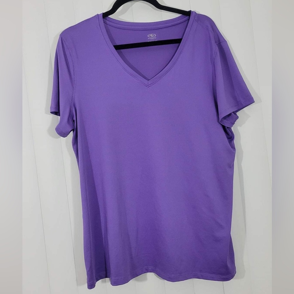 ATHLETIC WORKS Short Sleeve Activewear Workout T-Shirt Top V Neck Purple Size XL